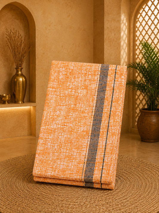 Premium Malabar Cotton Lungi for Men Orange Colour | Soft & Breathable Traditional Kerala Lungi | Daily Wear | Assorted Colors