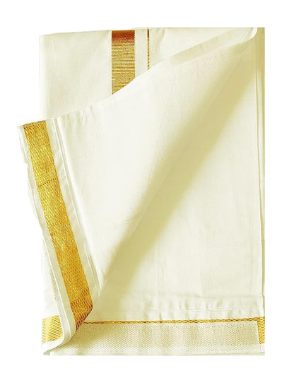 Traditional Men’s Cream Ready-to-Wear Pocket Dhoti with Velcro Waist & Gold BorderV